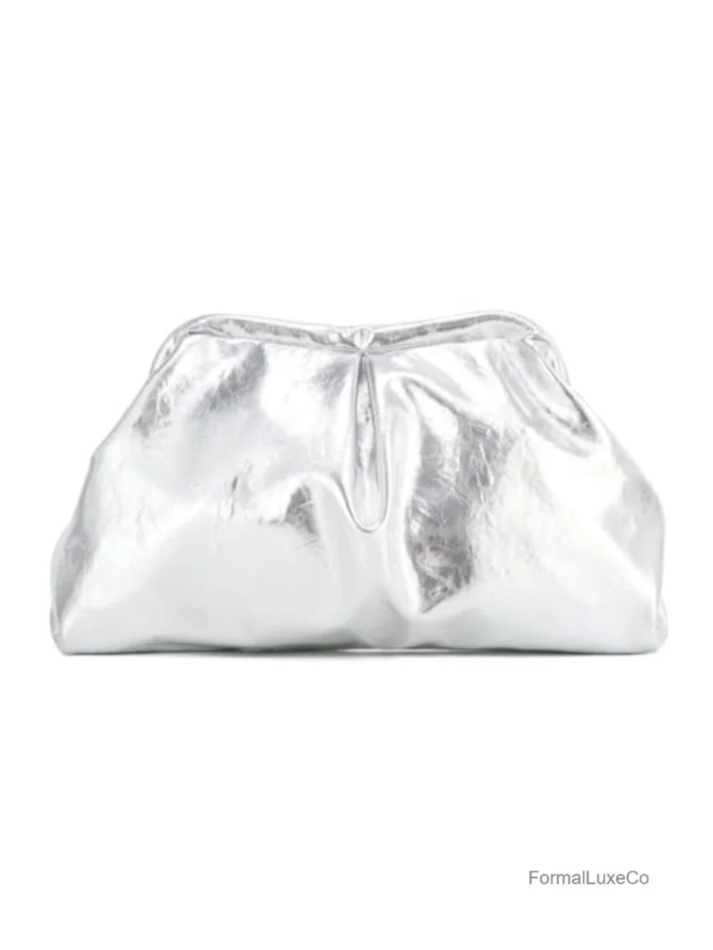 Faux Leather Ruched Dumpling Clutch for Women Silver Evening Handbag